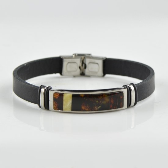 Natural Baltic Amber bracelet with wrap leather